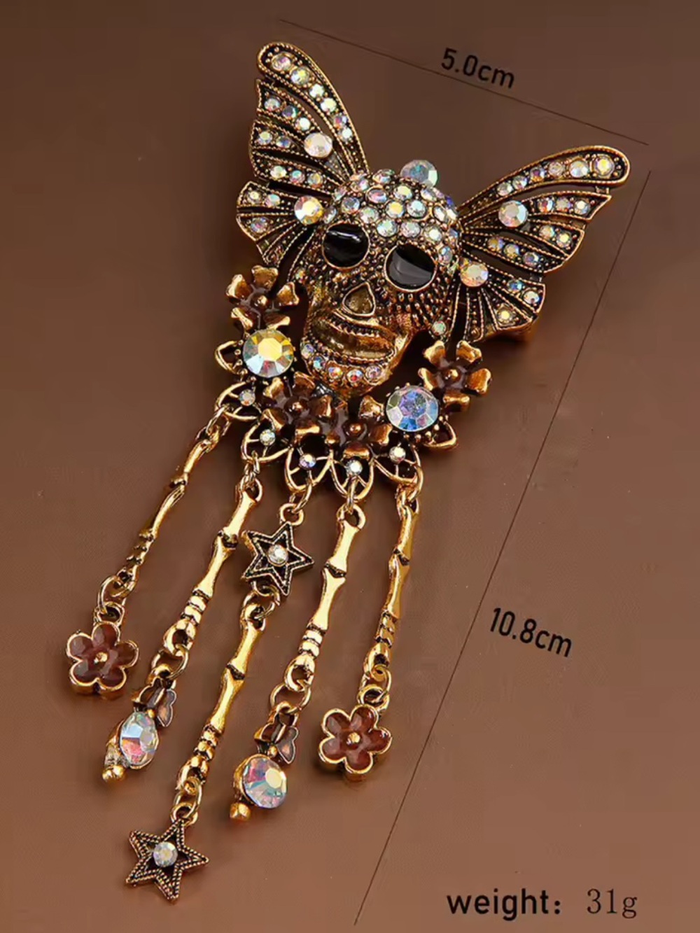 Gothic Skull Butterfly Halloween Brooch - Picture 2 of 5